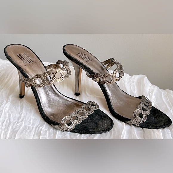 Pelle Moda “Kemp” Black & Silver Rhinestone Dressy Sandal size 8 - Picture 3 of 7
